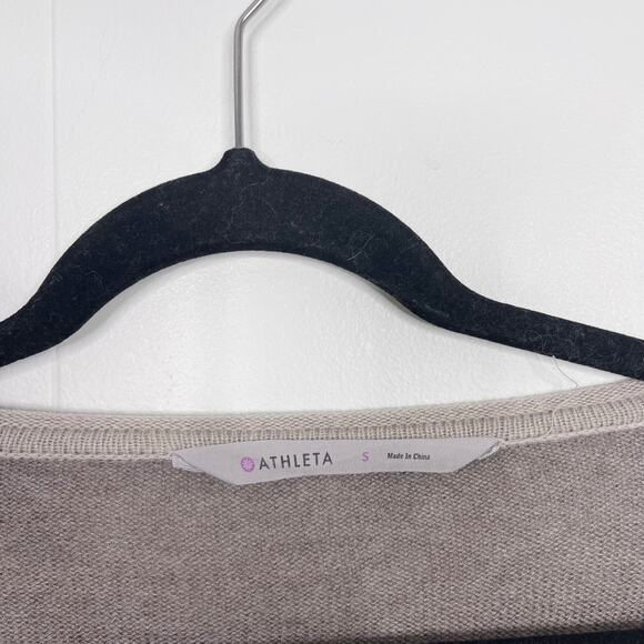 Athleta Small Merino Wool Frisco Sweater Boat Neck Colorblock Cream Brown - Picture 4 of 13